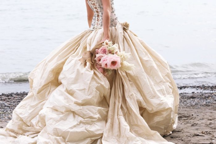 Wedding gown and bouquet