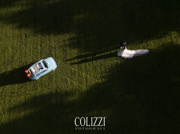 foto con drone sposi